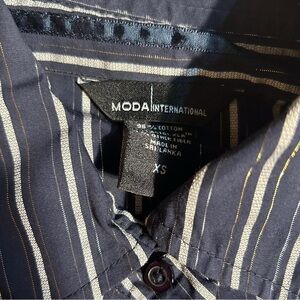 Moda International Y2K Office Siren Striped Keyhole Glittery Button Up Blouse XS